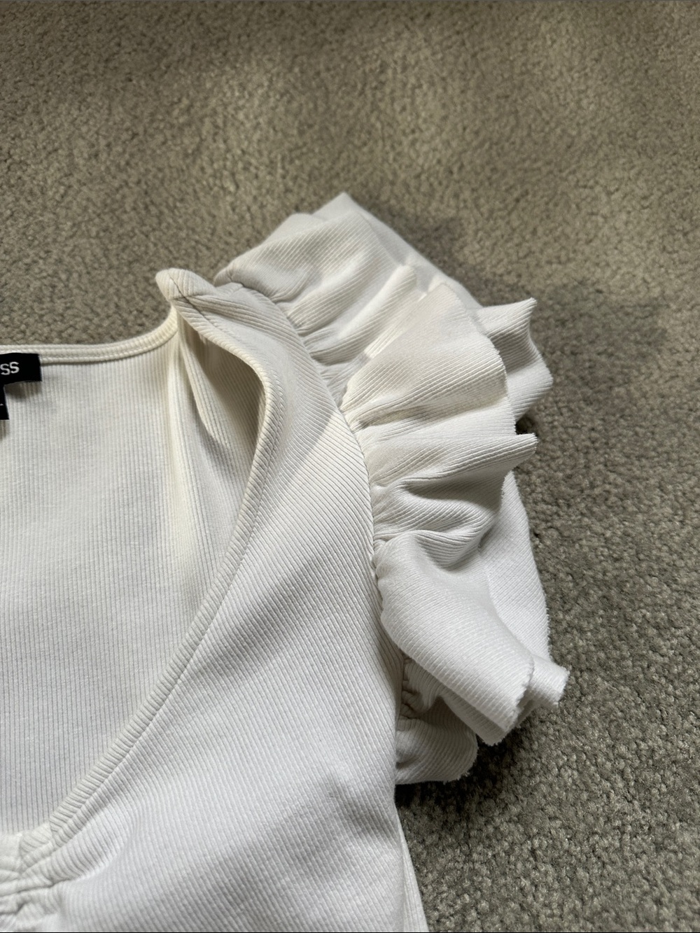 Express White Ruched Front Ruffle Sleeve Top - Picture 5 of 8
